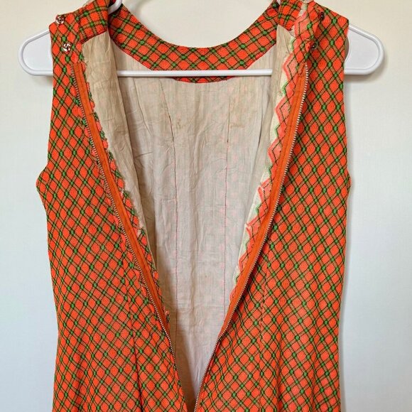 Vintage Orange Plaid Maxi Dress - Picture 4 of 5